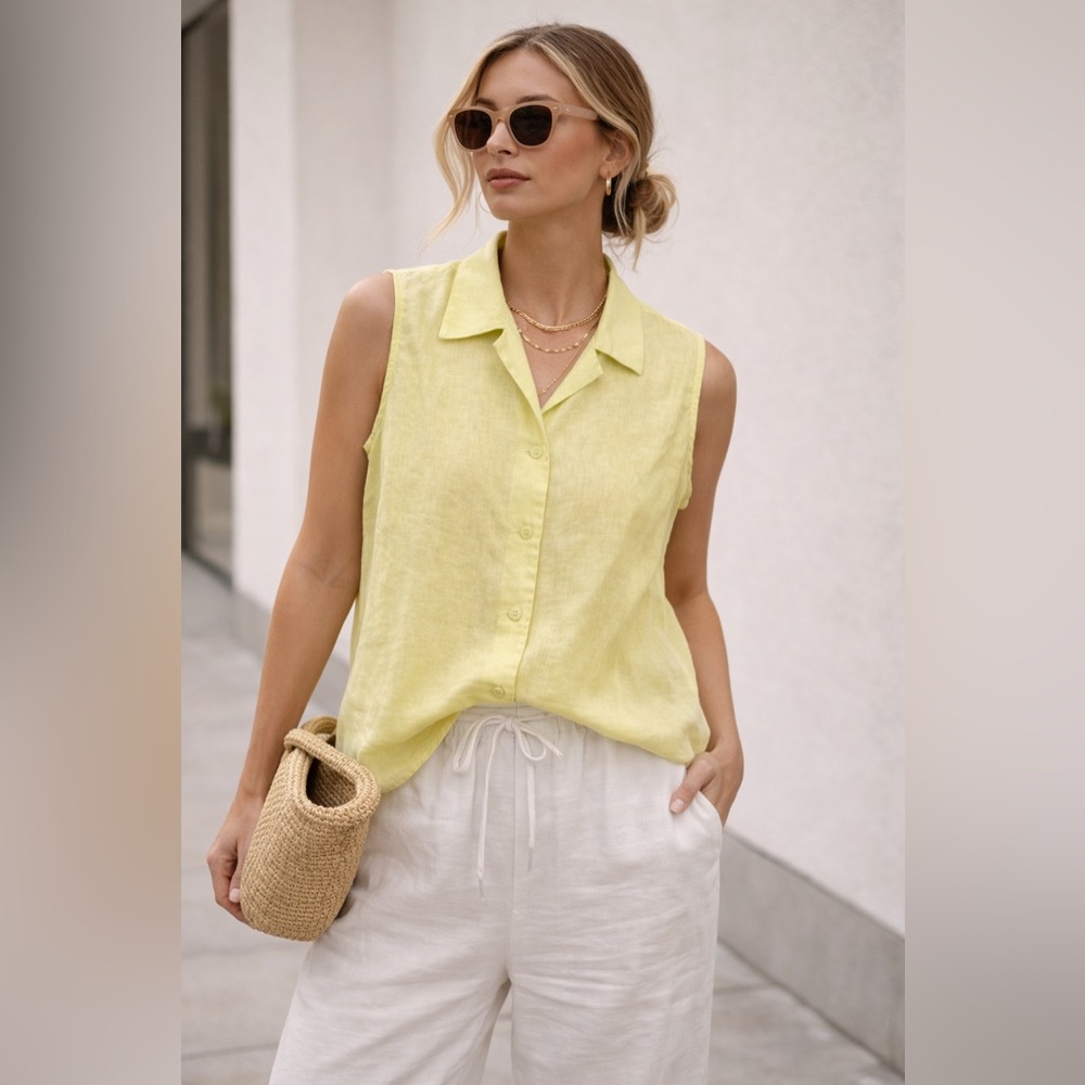 Liz Claiborne vintage Sleeveless Top 100% linen - L